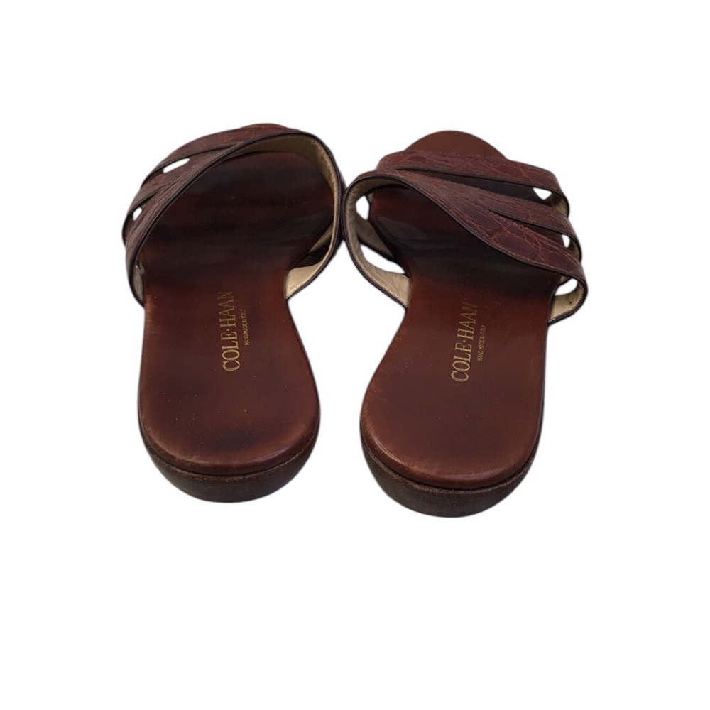 COLE HAAN BROWN LEATHER MOC CROC STRAPPY FLAT Sandals Slides WOMEN SZ 6.5B ITALY - Picture 4 of 16